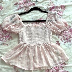 Elegant Pink Lace Smocked Top